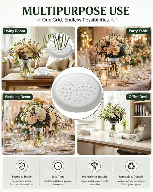 🌸🔥Reusable Silicone Flower Arranging Grid, Stretches Over The Rim of Vase, Self-Grips to Glass, for Easy Flower Arranging.