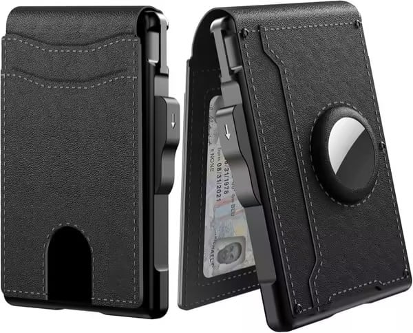 🔥 Wallet for Men - with Pop Up Aluminum Case Money Clip Slim Leather Slots Credit Card Holder RFID Blocking Bifold Minimalist Wallet