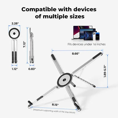 💻Adjustable Aluminum Laptop Stand with Integrated Magnetic Phone Holder | Portable & Foldable Desktop Riser for Laptops and Tablets