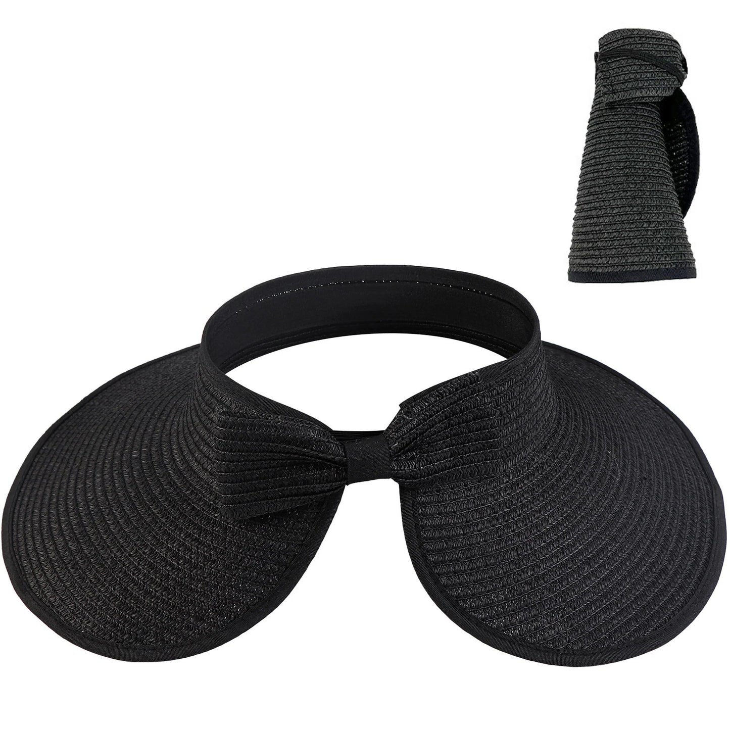 Women's Solid Color Cute Bow Design Wide Brim Straw Hat