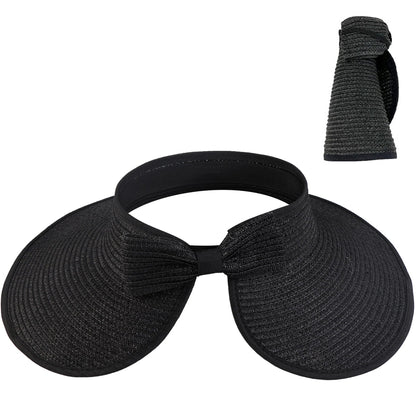 Women's Solid Color Cute Bow Design Wide Brim Straw Hat