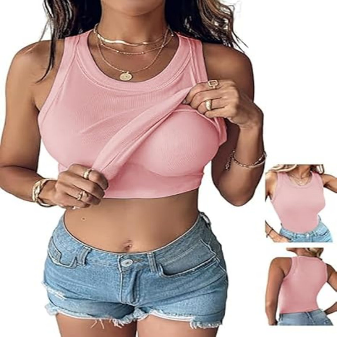 🍃This Week's Special | Built-in Bra Ribbed Tank Top – No Bra Needed💥