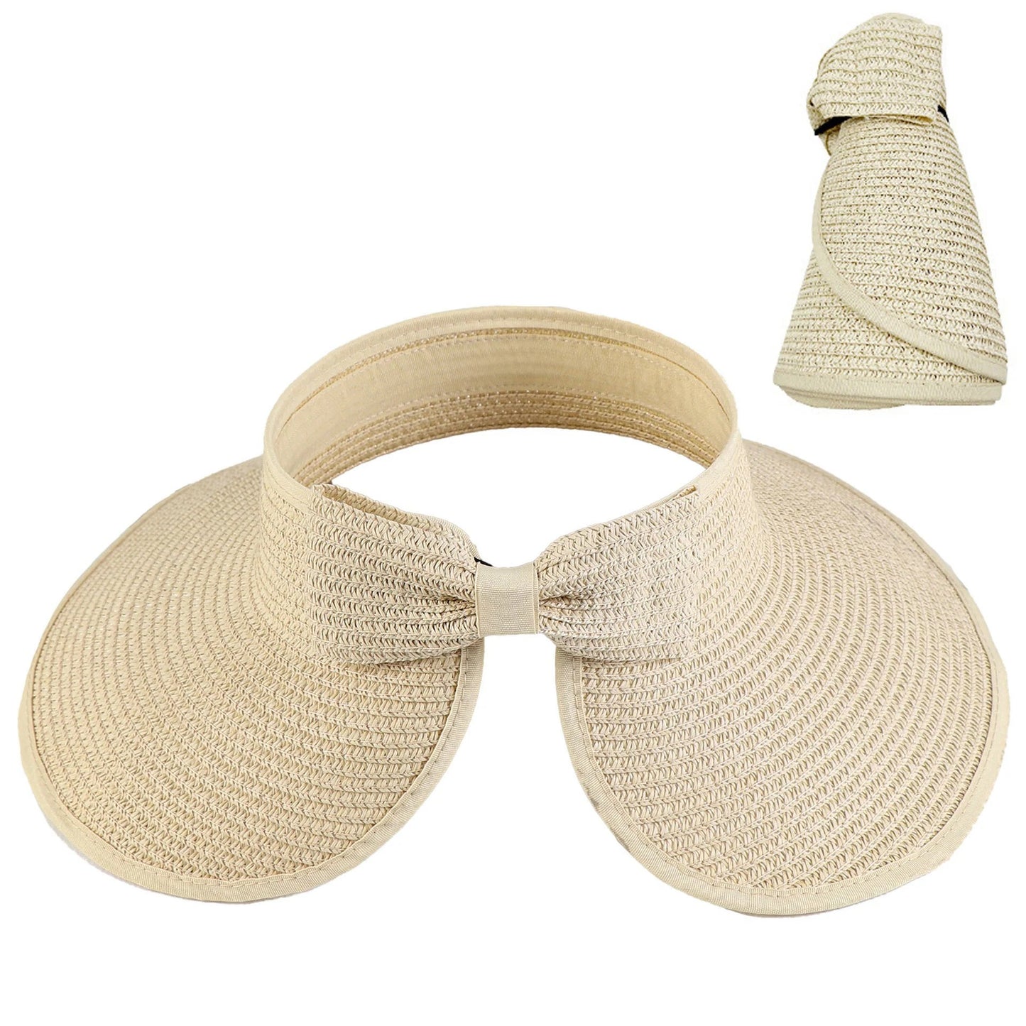 Women's Solid Color Cute Bow Design Wide Brim Straw Hat