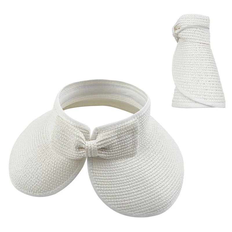 Women's Solid Color Cute Bow Design Wide Brim Straw Hat