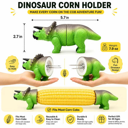 🔥Last Day 49% OFF - 🦖 Cute Dinosaur Corn Holders – Fun Stainless Steel BBQ Kitchen Gadget Set