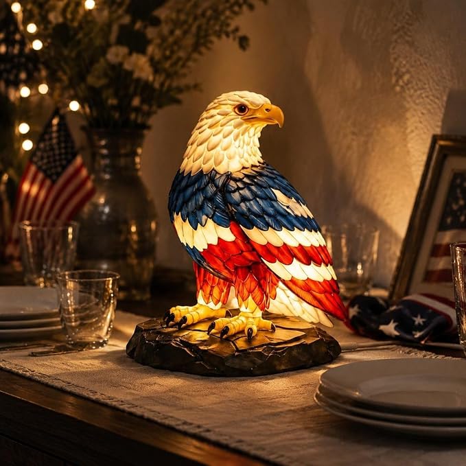 ⚡️Independence Day 🦅🌙U.S. 250th Eagle Stained Glass Table Lamp✨