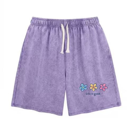 Flower Print Elastic Drawstring Shorts