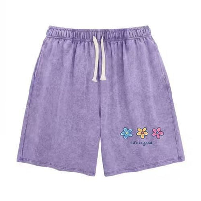 Flower Print Elastic Drawstring Shorts