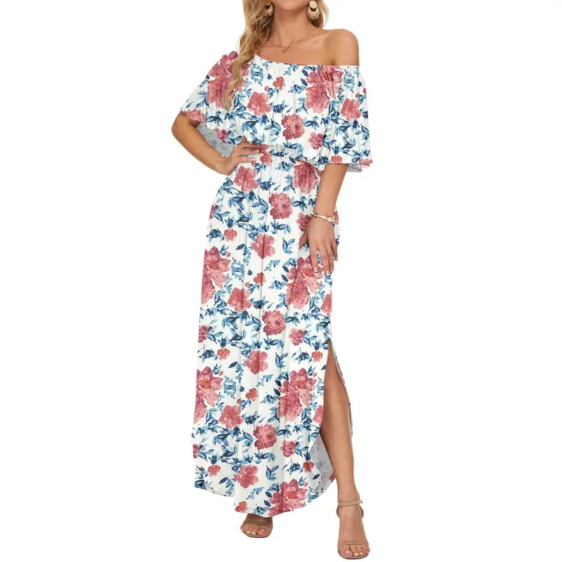 🔥LAST day 49% OFF🔥Women's Off The Shoulder Dress Wedding Guest Dress Summer Casual Long Ruffle Party Side Split Beach Maxi Dresses