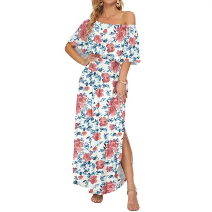 🔥LAST day 49% OFF🔥Women's Off The Shoulder Dress Wedding Guest Dress Summer Casual Long Ruffle Party Side Split Beach Maxi Dresses