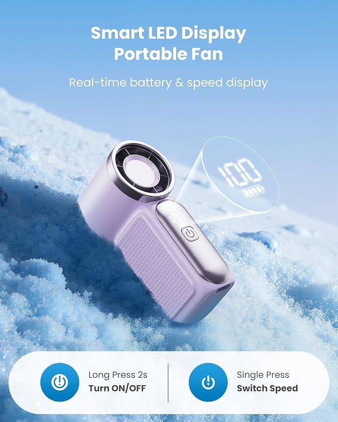 🥳2026 HOT SALE🥳💞❄️ ! Turbo Handheld Fan, 6 speeds, LED display. 3000mAh battery 🌬️✨