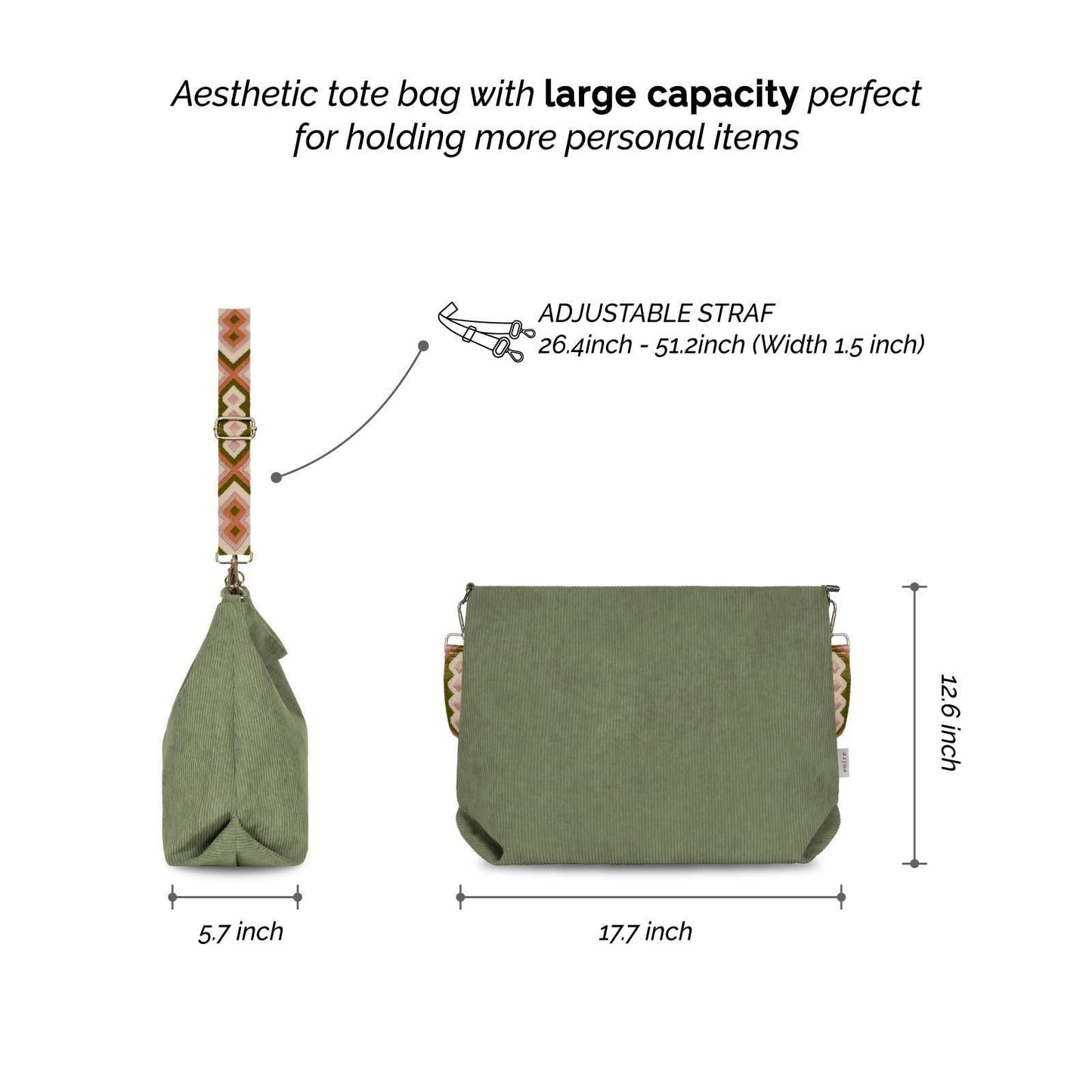 Stylish Corduroy Tote Bag, Adjustable Strap Lightweight Messenger Shoulder Bag