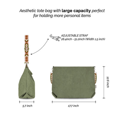 Stylish Corduroy Tote Bag, Adjustable Strap Lightweight Messenger Shoulder Bag