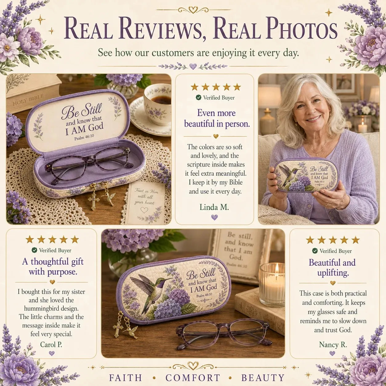 💜Be Still Hummingbird Quilted Glasses Case