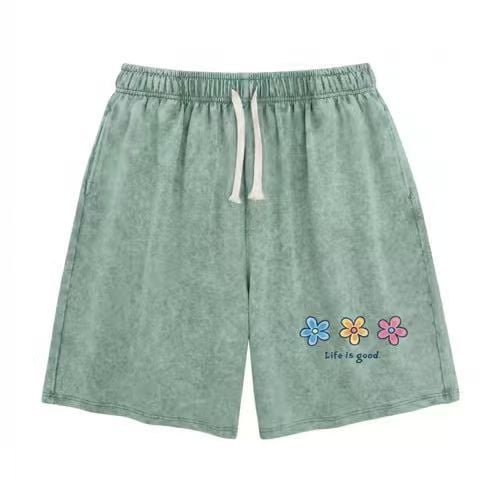 Flower Print Elastic Drawstring Shorts