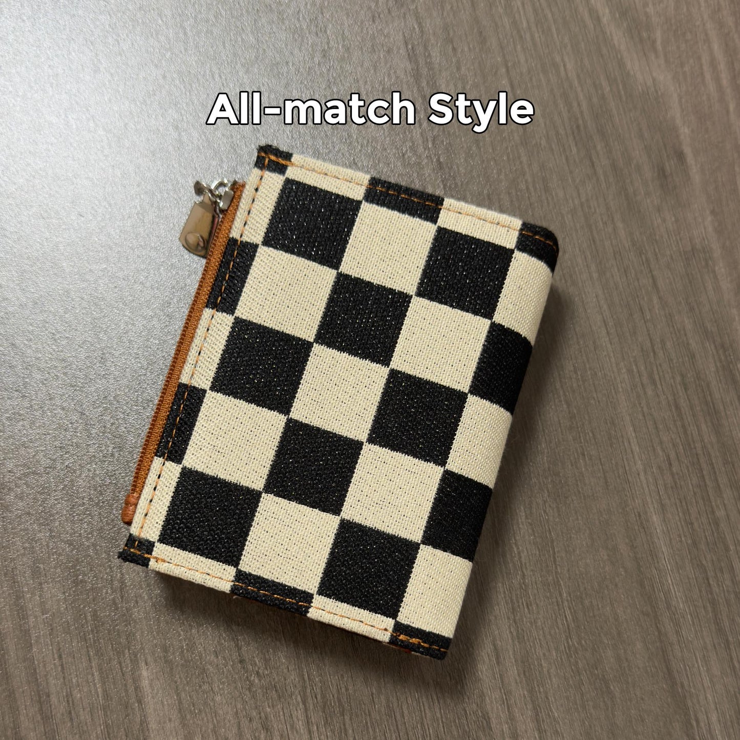 🖤 Checkered Bifold Wallet for Women – Compact PU Leather Card Holder with ID Window & Zipper Coin Pocket ✨👛