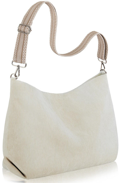 Stylish Corduroy Tote Bag, Adjustable Strap Lightweight Messenger Shoulder Bag
