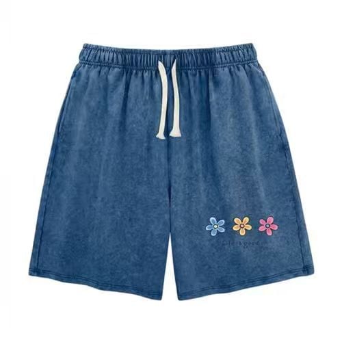 Flower Print Elastic Drawstring Shorts