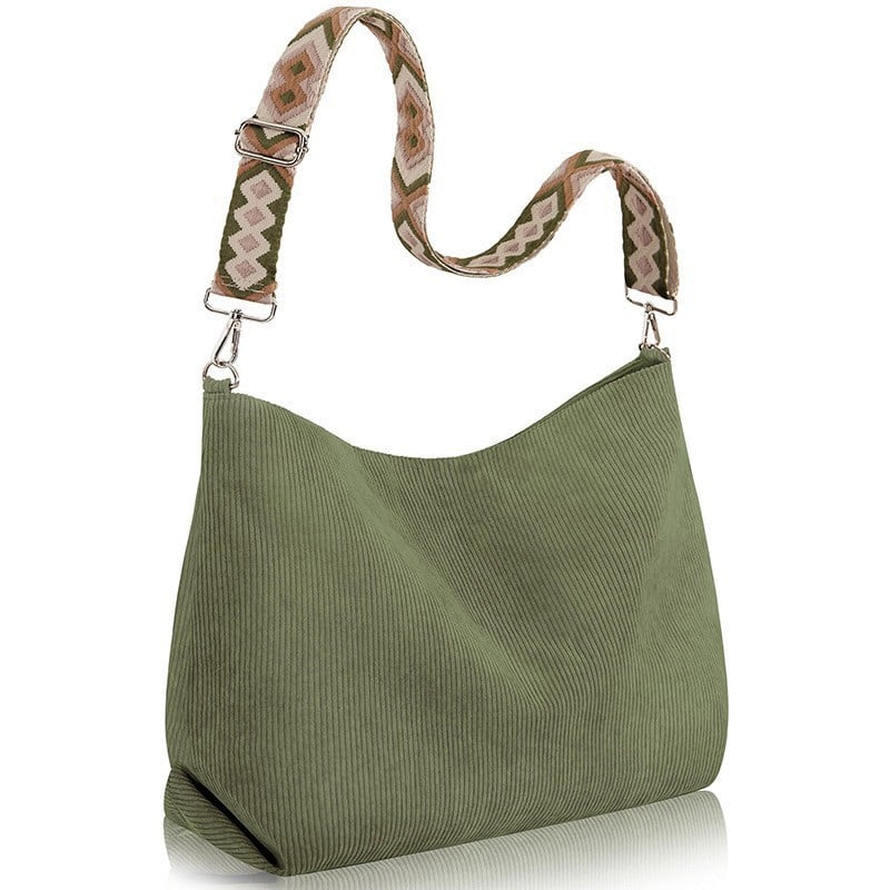 Stylish Corduroy Tote Bag, Adjustable Strap Lightweight Messenger Shoulder Bag