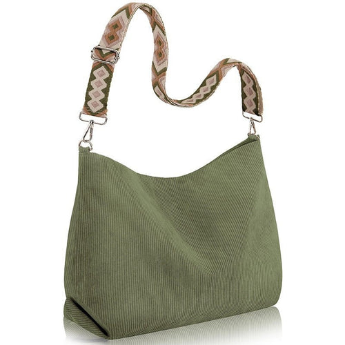 Stylish Corduroy Tote Bag, Adjustable Strap Lightweight Messenger Shoulder Bag