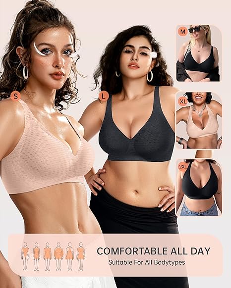 🎁 🔥Womens Comfortable Wireless Bras Push Up Bralettes Seamless Tshirts Bras Deep V Everyday Bras
