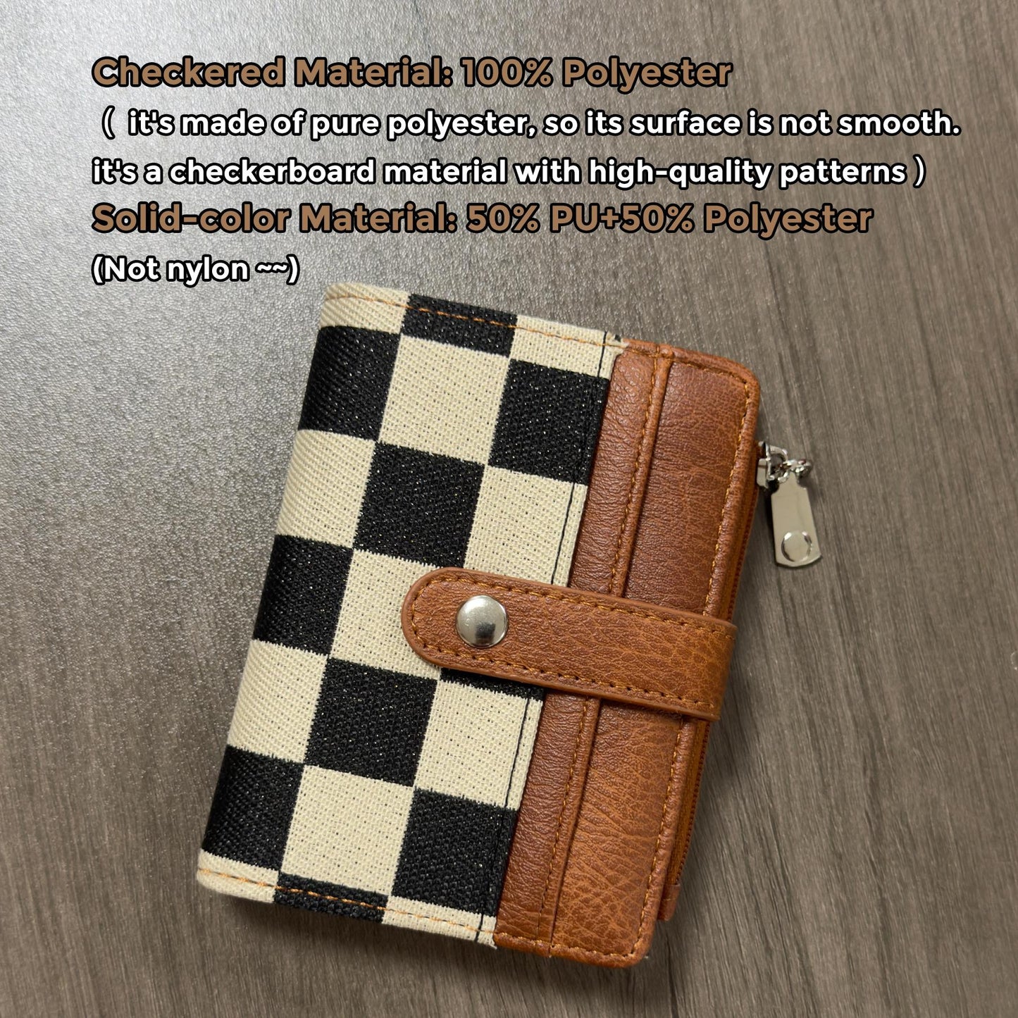 🖤 Checkered Bifold Wallet for Women – Compact PU Leather Card Holder with ID Window & Zipper Coin Pocket ✨👛