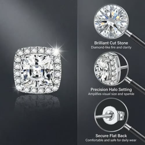 Halo Stud Earrings 4-Pack(Buy 1 get 1 free) - Gold & Silver Round/Square Styles
