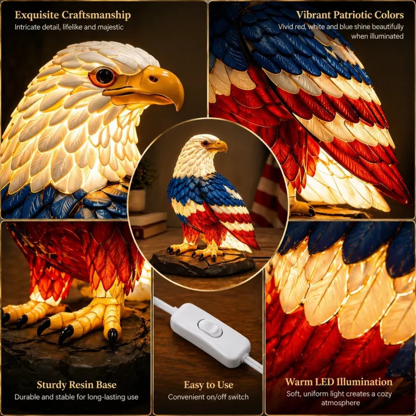 ⚡️Independence Day 🦅🌙U.S. 250th Eagle Stained Glass Table Lamp✨