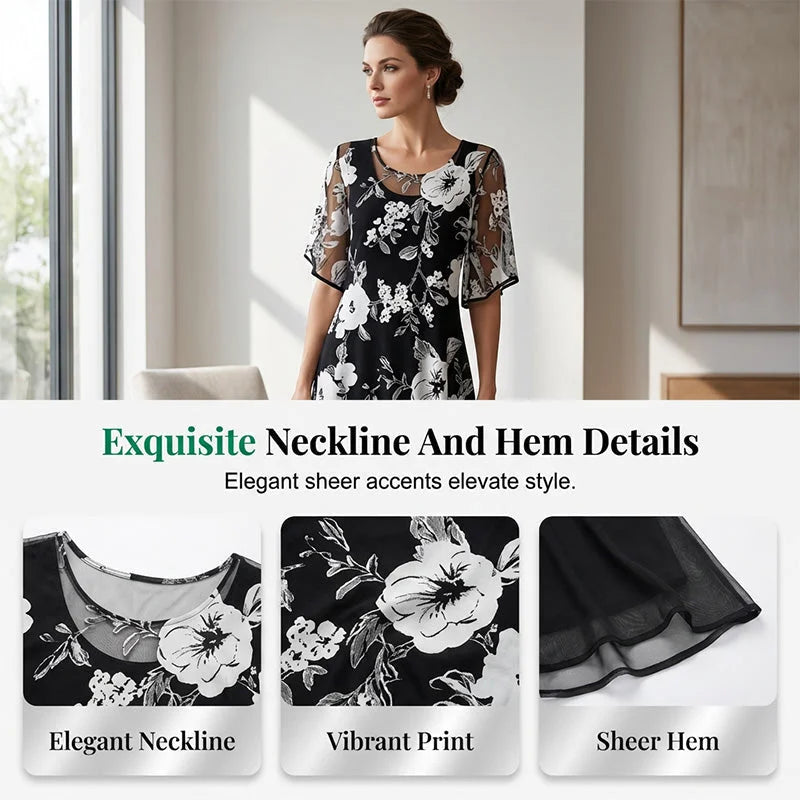 🌸 49% OFF NOW! ✨ Women's Floral A-Line Party Dress – Double-Layer Chiffon, Elegant Print & Knee-Length Fit 👗