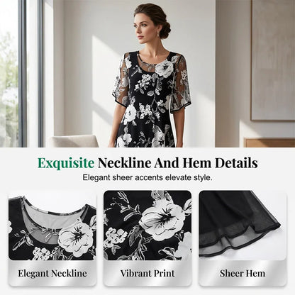 🌸 49% OFF NOW! ✨ Women's Floral A-Line Party Dress – Double-Layer Chiffon, Elegant Print & Knee-Length Fit 👗