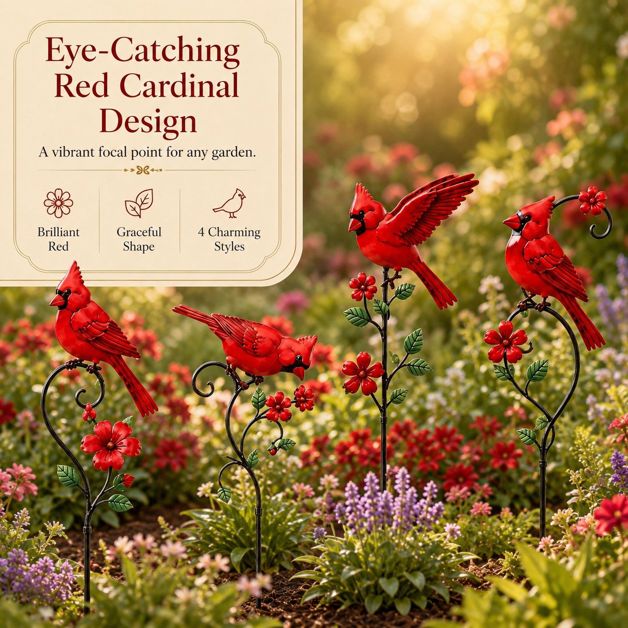 🐦 Red Cardinal Garden Stake Decoration