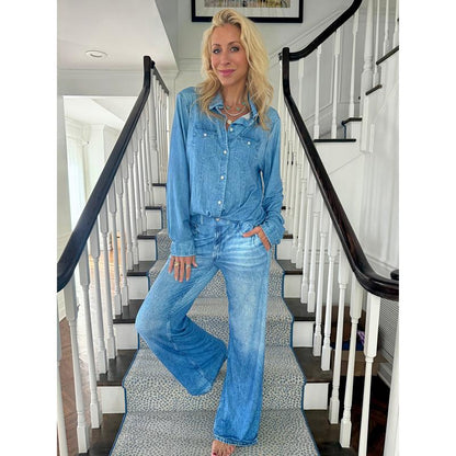 🌙 Denim Dreams Pajama Set – Cozy Fit, Soft Denim-Look Loungewear for All Night Comfort 🌟