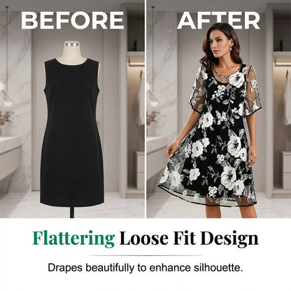 🌸 49% OFF NOW! ✨ Women's Floral A-Line Party Dress – Double-Layer Chiffon, Elegant Print & Knee-Length Fit 👗