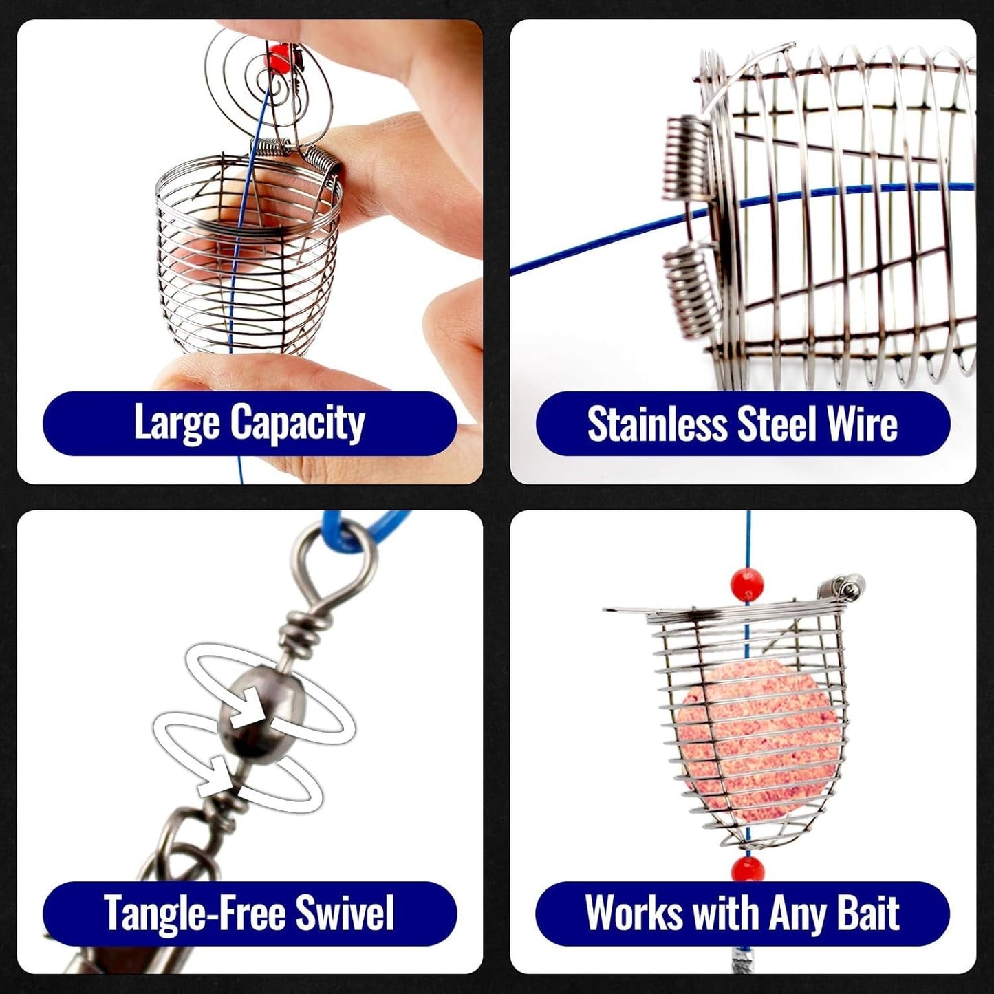 Stainless Steel Fishing Bait Cage Feeder – Durable Fish Attracting Rig Attachment