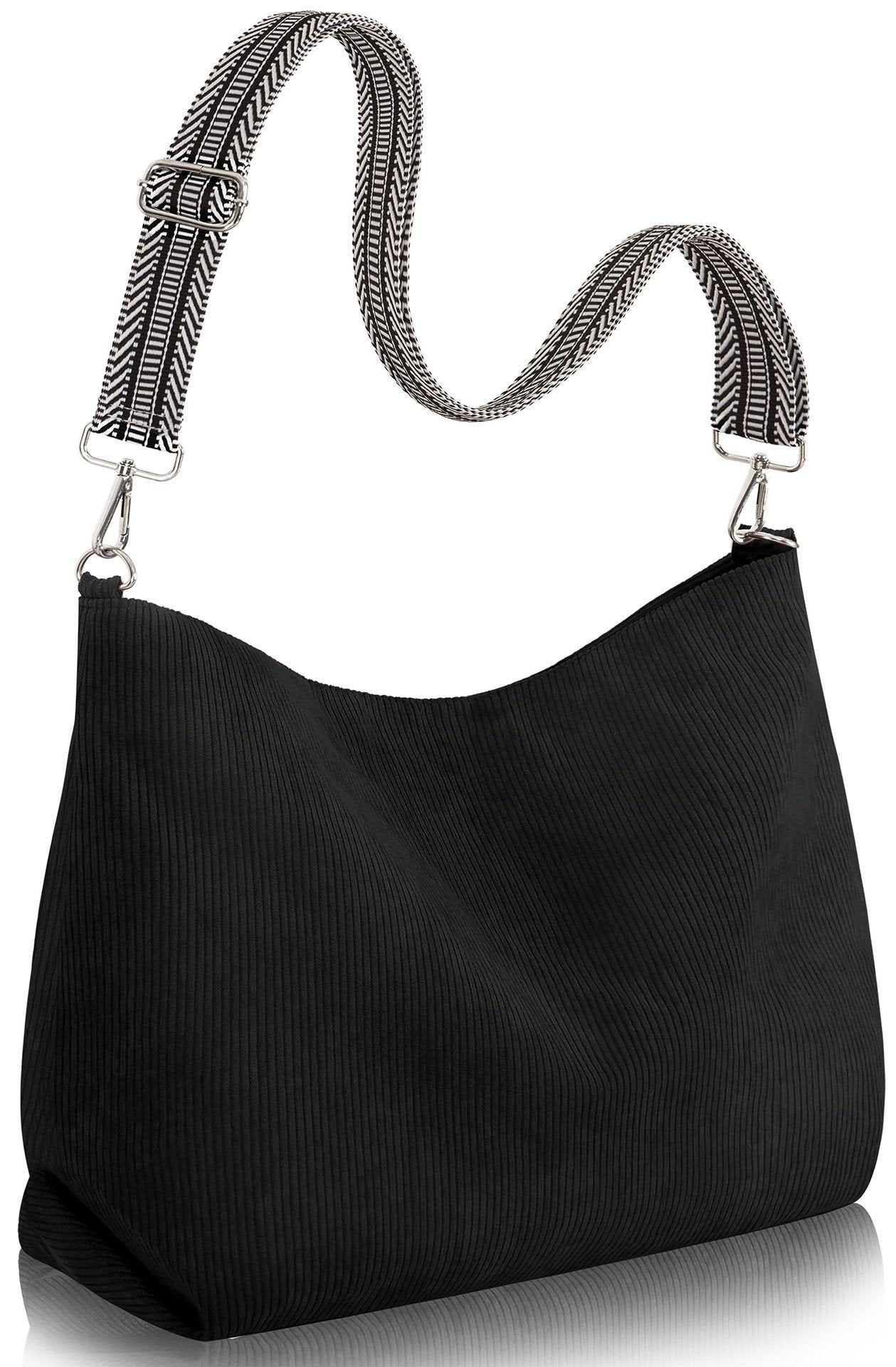 Stylish Corduroy Tote Bag, Adjustable Strap Lightweight Messenger Shoulder Bag
