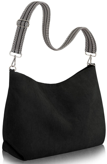 Stylish Corduroy Tote Bag, Adjustable Strap Lightweight Messenger Shoulder Bag