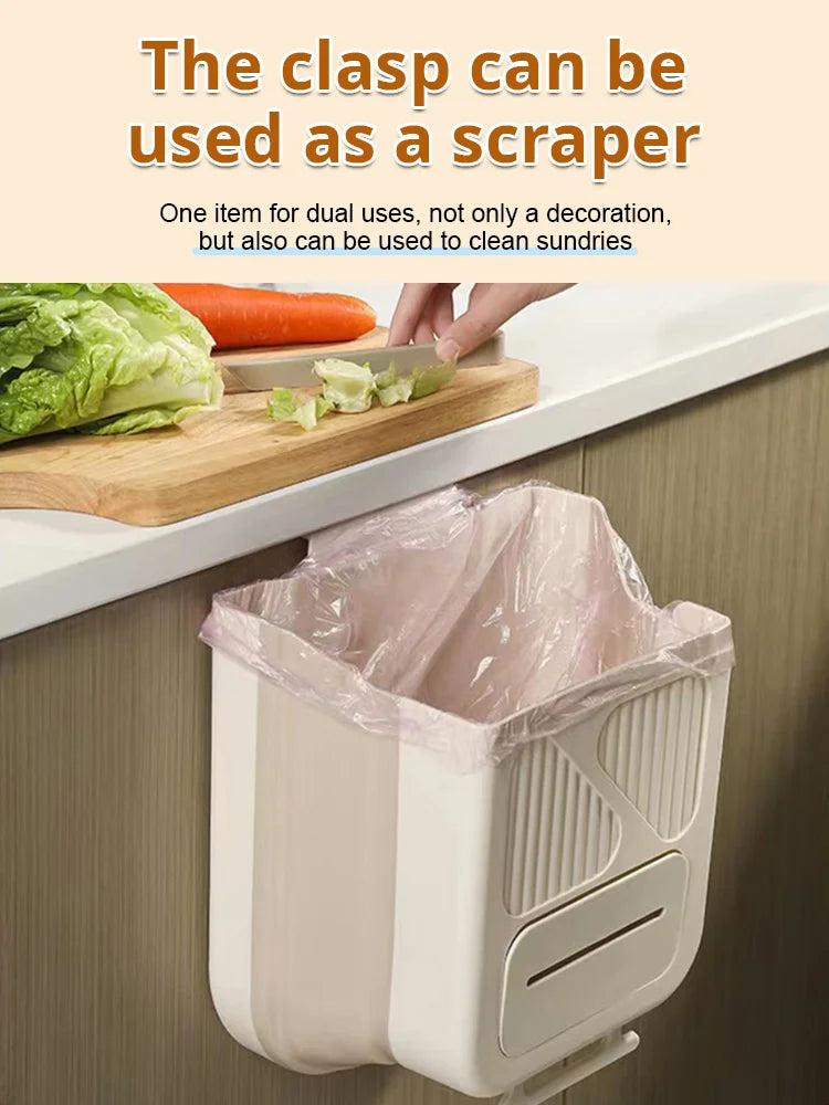 🥡🥦Folding Hanging Kitchen Waste Trash Can🗑️