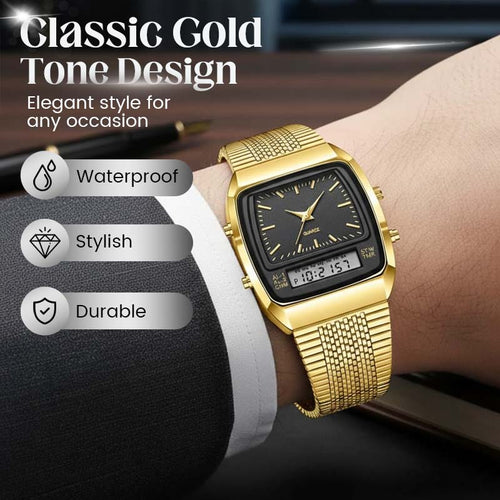 ⌚ LIMITED-TIME 49% OFF! 💥 Retro Style Square Face Multifunction Watch – Dual Display, Zinc Alloy, Stainless Steel ✨