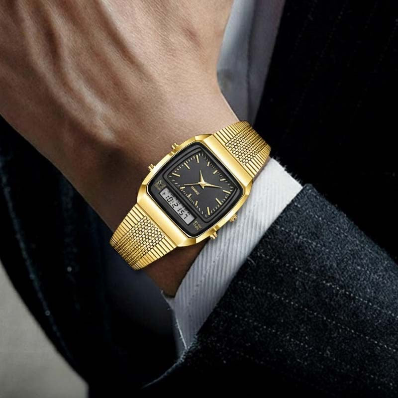 ⌚ LIMITED-TIME 49% OFF! 💥 Retro Style Square Face Multifunction Watch – Dual Display, Zinc Alloy, Stainless Steel ✨