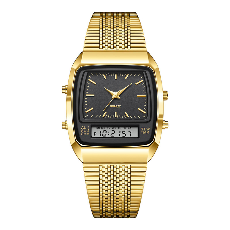 ⌚ LIMITED-TIME 49% OFF! 💥 Retro Style Square Face Multifunction Watch – Dual Display, Zinc Alloy, Stainless Steel ✨