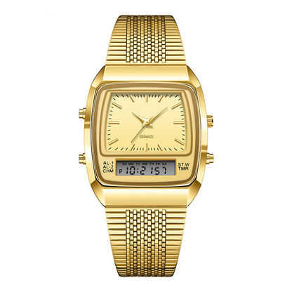 ⌚ LIMITED-TIME 49% OFF! 💥 Retro Style Square Face Multifunction Watch – Dual Display, Zinc Alloy, Stainless Steel ✨