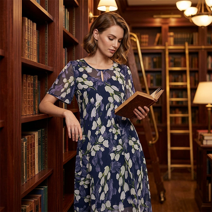 🌸 49% OFF NOW! ✨ Women's Floral A-Line Party Dress – Double-Layer Chiffon, Elegant Print & Knee-Length Fit 👗