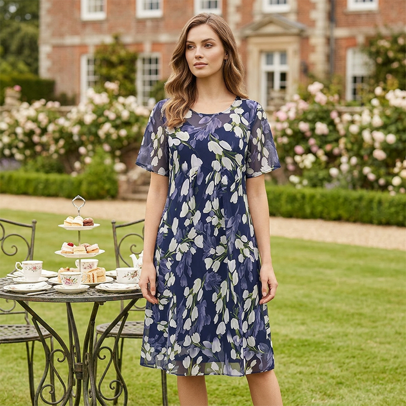 🌸 49% OFF NOW! ✨ Women's Floral A-Line Party Dress – Double-Layer Chiffon, Elegant Print & Knee-Length Fit 👗
