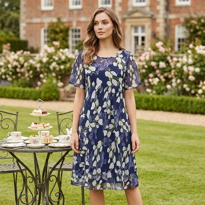 🌸 49% OFF NOW! ✨ Women's Floral A-Line Party Dress – Double-Layer Chiffon, Elegant Print & Knee-Length Fit 👗