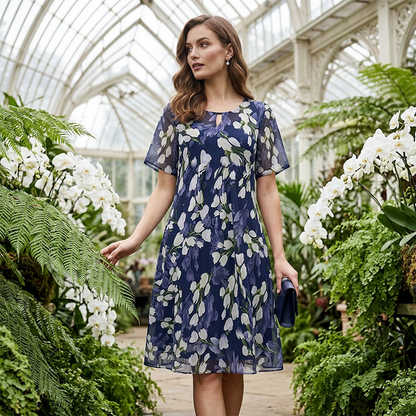 🌸 49% OFF NOW! ✨ Women's Floral A-Line Party Dress – Double-Layer Chiffon, Elegant Print & Knee-Length Fit 👗