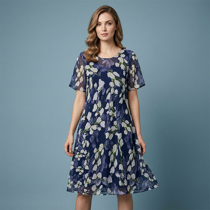 🌸 49% OFF NOW! ✨ Women's Floral A-Line Party Dress – Double-Layer Chiffon, Elegant Print & Knee-Length Fit 👗
