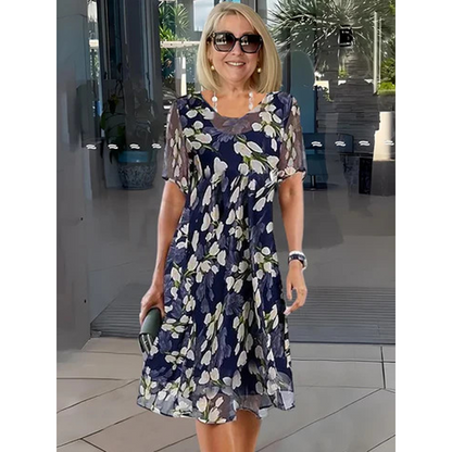 🌸 49% OFF NOW! ✨ Women's Floral A-Line Party Dress – Double-Layer Chiffon, Elegant Print & Knee-Length Fit 👗