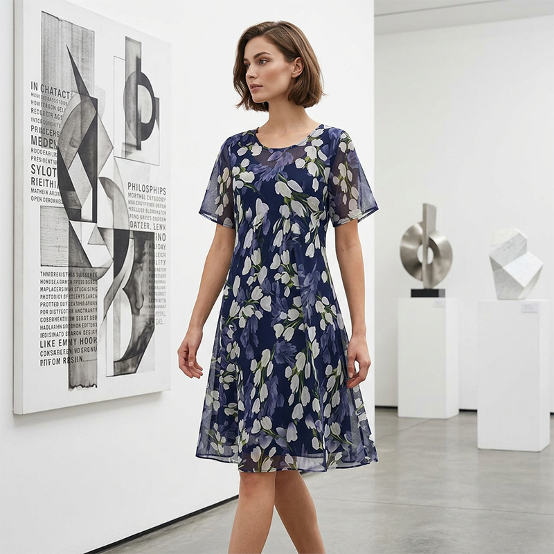 🌸 49% OFF NOW! ✨ Women's Floral A-Line Party Dress – Double-Layer Chiffon, Elegant Print & Knee-Length Fit 👗