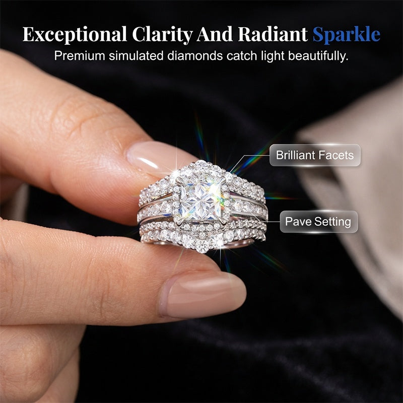 💍 LIMITED-TIME 46% OFF! 💥 Women's Princess Cut Cubic Zirconia Filled Ring – Pave Setting, Multi-Layer Band, Sparkle ✨