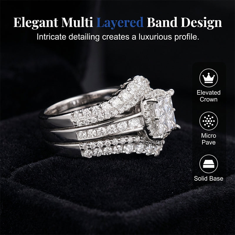 💍 LIMITED-TIME 46% OFF! 💥 Women's Princess Cut Cubic Zirconia Filled Ring – Pave Setting, Multi-Layer Band, Sparkle ✨